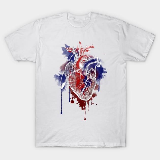 Digital Anatomical Watercolor Heart (White Version) T-Shirt by SingeDesigns